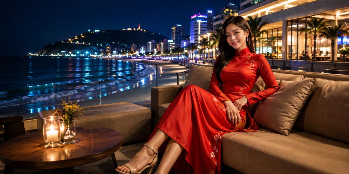 Phụ nữ mặc áo dài tại Vũng Tàu sử dụng điện thoại xem thưởng casino